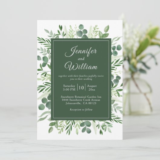 Elegant Greenery Eucalyptus Rustic Wedding Einladung (Stehend Vorderseite)