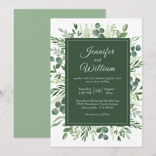 Elegant Greenery Eucalyptus Rustic Wedding Einladung (Vorne/Hinten)