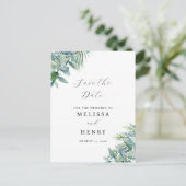 Elegant Greenery Eucalyptus Save the Date Postcard Postkarte (Stehend Vorderseite)