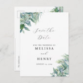 Elegant Greenery Eucalyptus Save the Date Postcard Postkarte (Vorne/Hinten)