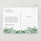 Elegant Greenery Eucalyptus Save the Date Postcard Postkarte (Rückseite)