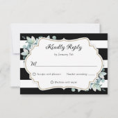Elegant Greenery Eucalyptus Schwarz-weiß Wedding RSVP Karte (Vorderseite)