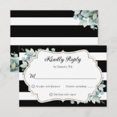 Elegant Greenery Eucalyptus Schwarz-weiß Wedding RSVP Karte (Vorne/Hinten)