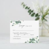 Elegant Greenery Eucalyptus script wedding RSVP Karte (Stehend Vorderseite)