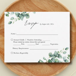Elegant Greenery Eucalyptus script wedding RSVP Karte