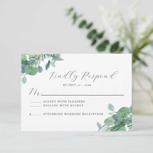 Elegant Greenery Eucalyptus UAWG Response Card Dankeskarte (Stehend Vorderseite)
