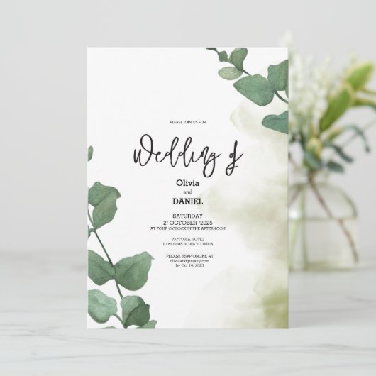 Elegant Greenery Eucalyptus Verlasse Rustikale Hoc Einladung (Stehend Vorderseite)