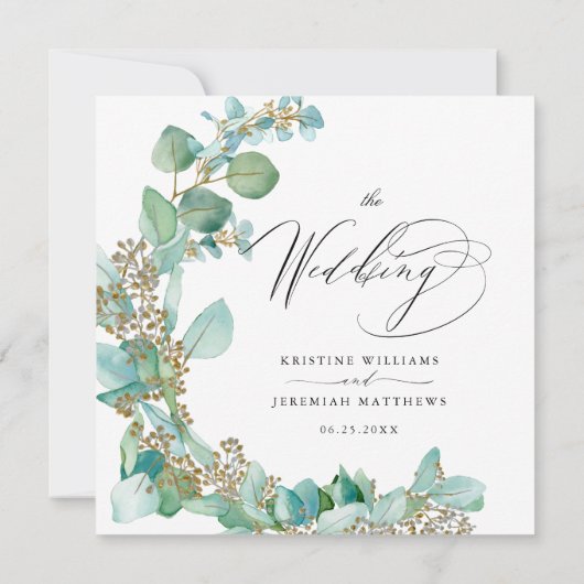 Elegant Greenery Eucalyptus Watercolor Wedding Einladung (Rückseite)