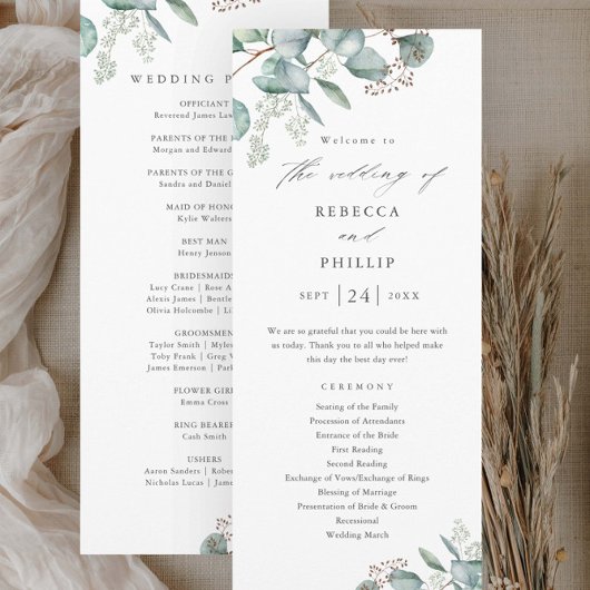 Elegant Greenery Eucalyptus Watercolor Wedding Programm