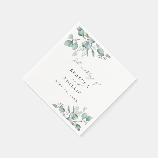 Elegant Greenery Eucalyptus Watercolor Wedding Serviette (Ecke)