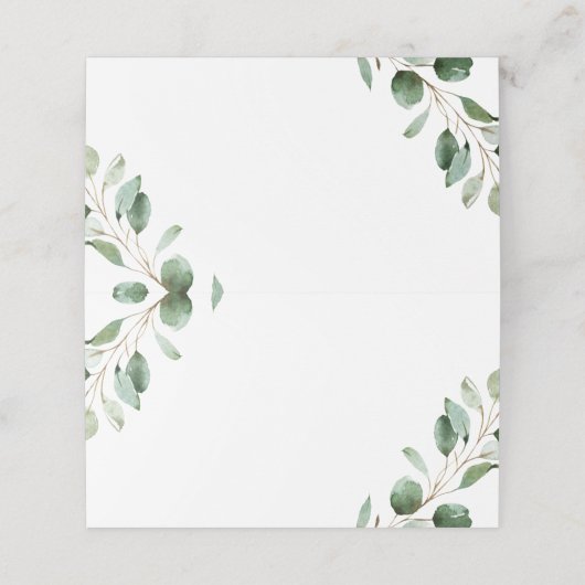 Elegant Greenery Eucalyptus Wedding Folded Blank Platzkarte (Außenseite Aufgefaltet)