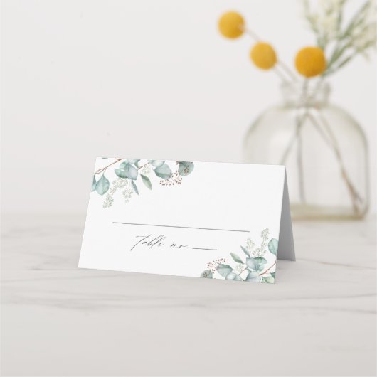 Elegant Greenery Eucalyptus Wedding Platzkarte (Vorderseite)