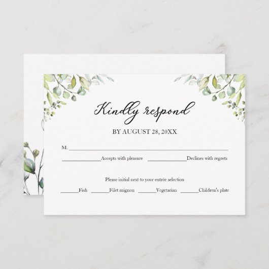 Elegant Greenery Eucalyptus Wedding RSVP Card (Vorne/Hinten)