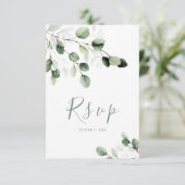Elegant Greenery Eucalyptus Wedding RSVP Card Karte (Stehend Vorderseite)