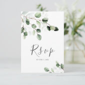 Elegant Greenery Eucalyptus Wedding RSVP Card Karte (Stehend Vorderseite)