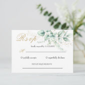 Elegant Greenery Eucalyptus Wedding RSVP Karte (Stehend Vorderseite)