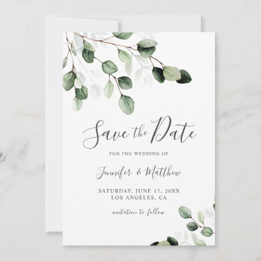 Elegant Greenery Eucalyptus Wedding Save The Date (Vorderseite)