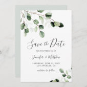 Elegant Greenery Eucalyptus Wedding Save The Date (Vorne/Hinten)