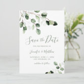 Elegant Greenery Eucalyptus Wedding Save The Date (Stehend Vorderseite)