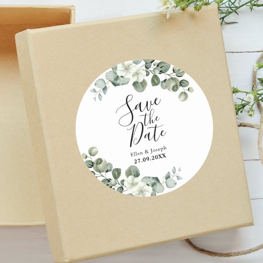 Elegant Greenery Eucalyptus Wedding speichern das  Runder Aufkleber