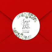 Elegant Greenery Eucalyptus Wedding speichern das  Runder Aufkleber