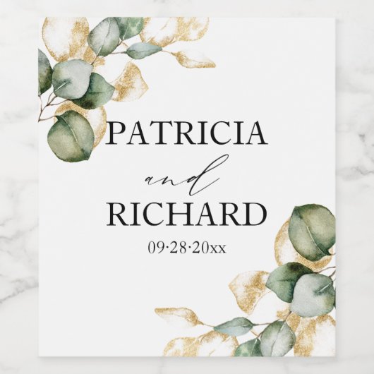 Elegant Greenery Eucalyptus Wedding Weinetikett (Einzelnes Label)