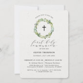 Elegant Greenery Eucalyptus Wreath First Communion Einladung (Vorderseite)