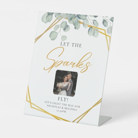 Elegant Greenery Eukalyptus Blätter Hochzeit funke Sockelschild (Vorderseite)