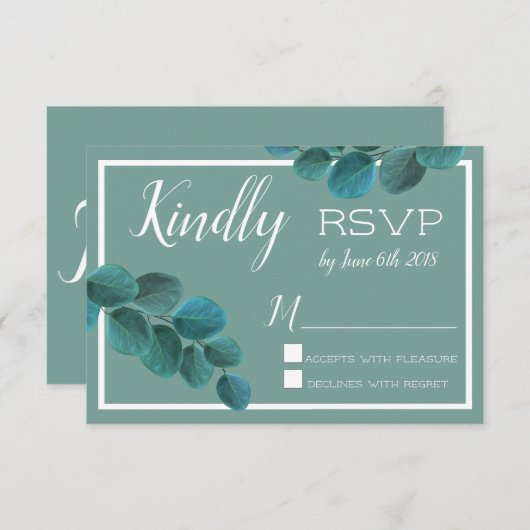 Elegant Greenery | Eukalyptus-Blätter HochzeitsrSV RSVP Karte (Vorne/Hinten)