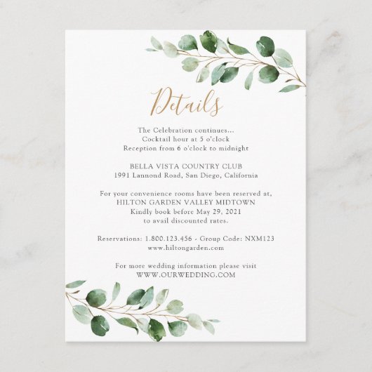 Elegant Greenery Eukalyptus Informationen Begleitkarte (Vorderseite)