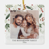 Elegant Greenery Family Photo Christmas Keramikornament (Vorderseite)