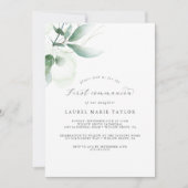 Elegant Greenery First Communion Einladung (Vorderseite)