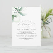 Elegant Greenery First Communion Einladung (Stehend Vorderseite)