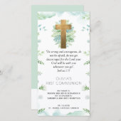 Elegant Greenery First Communion Lesezeichen Gefal Dankeskarte (Vorne/Hinten)