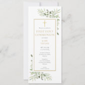 Elegant Greenery First Holy Communion Einladung (Vorderseite)