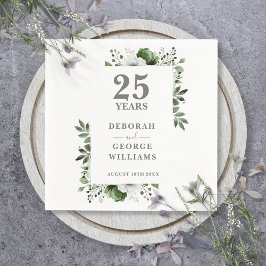 Elegant Greenery Floral 25. Hochzeitstag Serviette