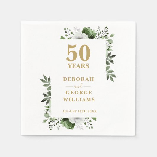 Elegant Greenery Floral 50. Hochzeitstag Serviette (Vorderseite)
