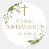 Elegant Greenery Floral Confirmation Fevor Runder Aufkleber (Vorderseite)