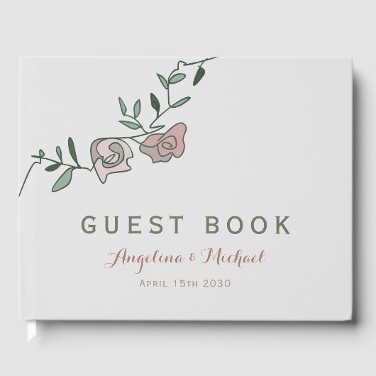 Elegant Greenery Floral Dusty Rose Wedding Gästebuch (Vorderseite)