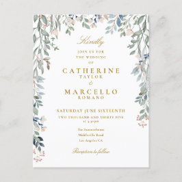 Elegant Greenery Floral Gold Typografy Wedding Einladungspostkarte