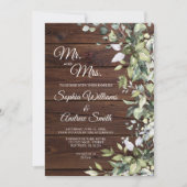 Elegant Greenery Floral Rustic Wood Wedding Einladung (Vorderseite)