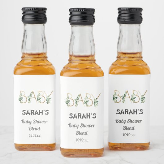 Elegant Greenery Floral Slogan Baby Shower Mini Alkoholflaschenetikett (Flaschen)