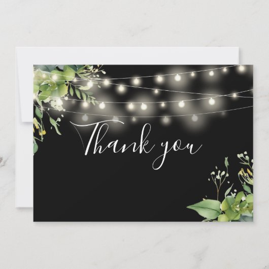 Elegant Greenery Floral String Lights Dankeskarte (Vorderseite)