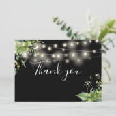 Elegant Greenery Floral String Lights Dankeskarte (Stehend Vorderseite)