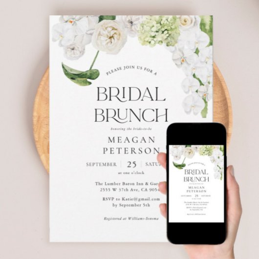 Elegant Greenery Floral Summer Bridal Brunch Einladung