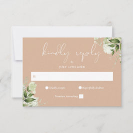 Elegant Greenery Floral Tan Wedding RSVP Karte