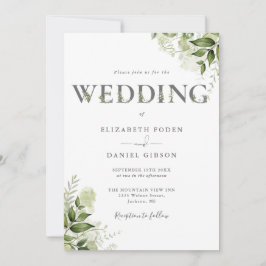 Elegant Greenery Floral Typografy Wedding Einladung