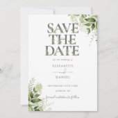 Elegant Greenery Floral Typografy Wedding Save The Date (Vorderseite)
