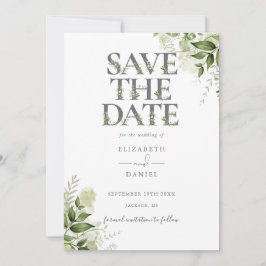 Elegant Greenery Floral Typografy Wedding Save The Date