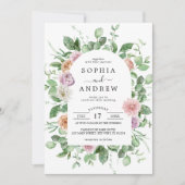 Elegant Greenery Floral Wedding Einladung (Vorderseite)